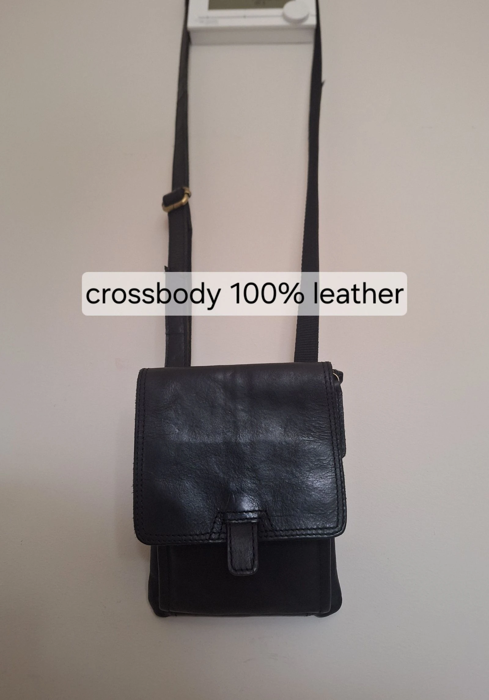 Zwart leren mini crossbody compacte uniseks verstelbare tas